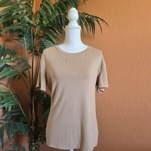 Boutique Basic Tee Crew Neck Short Sleeve Stretch Tan Neutral XL Cotton